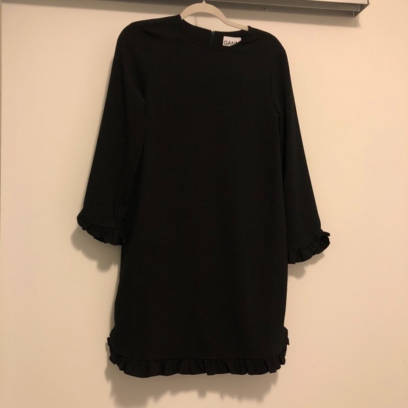 Ganni Crepe Ruffle Sleeve Dress - Picture 2 of 4